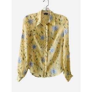 Moschino Jeans Yellow & Blue Floral Sheer Shirt Blouse Sz 8 (fits like a small)